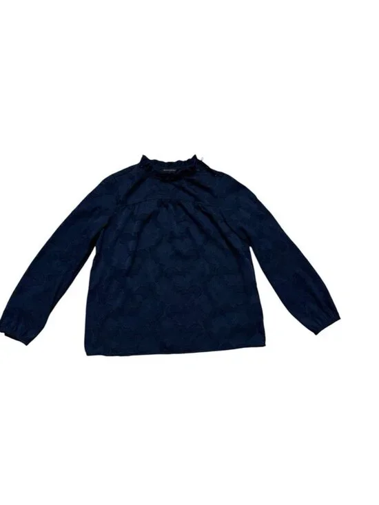 Banana Republic Lace Blouse Navy Blue Sheer Long Sleeve Petite - Picture 3 of 5